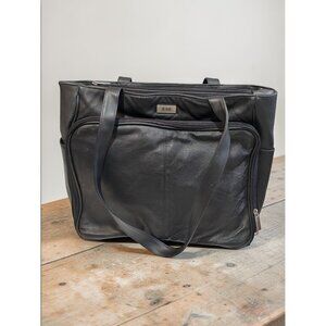 Bill Blass Black Faux Leather Large Tote Bag With Organizer Pockets & Zipper Clo